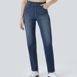 HALARA Women's Flex High Waisted Straight Leg Washed Casual Jeans with Pockets